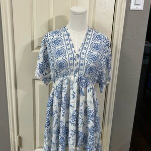 Daytrip by Buckle White & Blue Dolman Sun Dress Womens Size L